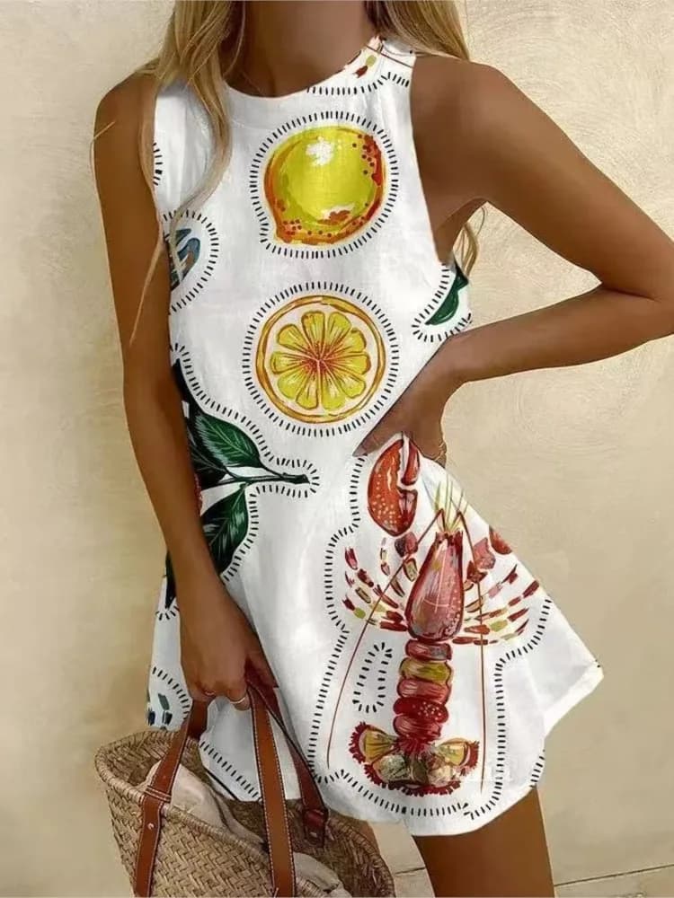 New Summer Casual 3d Print Loose Mini Dresses For Woman Fashion Beach Marine Elements Dress O-neck Sleeveless Party Dress - image 6