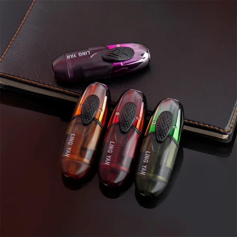 Silent Transparent Oil Tank Inflatable Lighter Windproof Jet Blue Flame Silent Portable Outdoor Lighter Fashionable Men's Gift - image 5