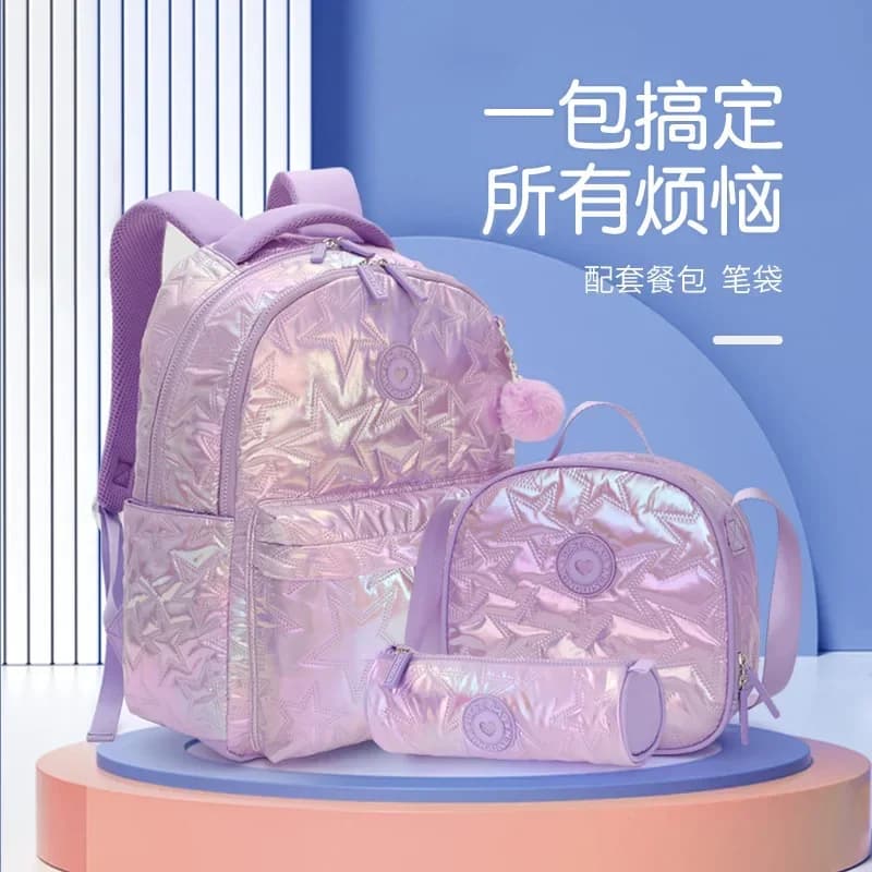 Book Bags for Little Girl Case with Fur Ball Pendant Student Backpack Cute Color Scheme Breathable Shoulder Strap Large Capacity - image 3