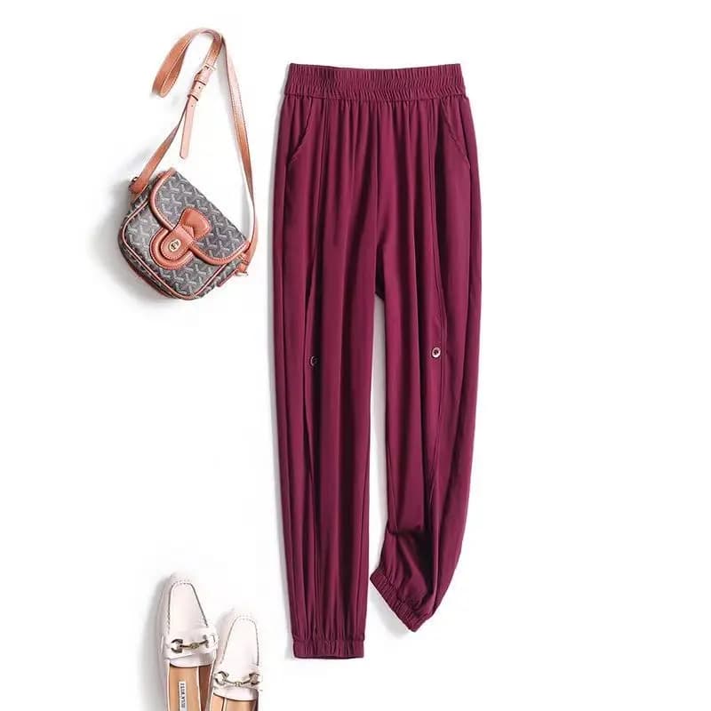 2023 Fashion New Pants Women Summer Thin Loose Solid Color Versatile Large Casual Elasticity Waist Straight Leg Lantern Trousers - image 4