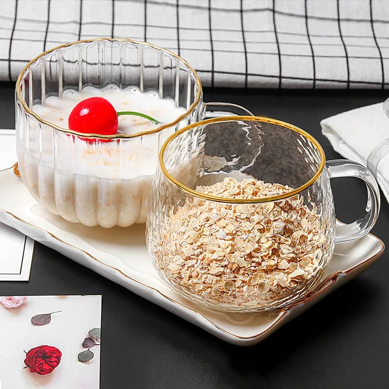 European Simple Breakfast Glass Mug Home Coffee Cup Gold-plated Transparent Tea Milk Cup Coffee Table Living Room Decoration