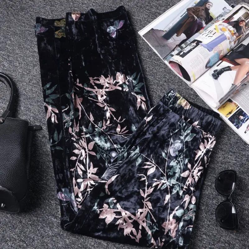 Canary Gloss Printed Wide Leg Pants Women's High Waist 2024 Spring Skin-friendly Trousers New Loose Sag Slimming Straight Pants - image 6