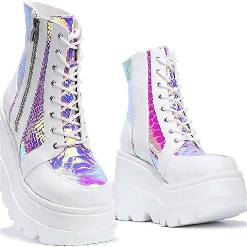 2023 New Autumn and Winter Women's Platform Boots High Top Side Zipper Boots Punk Style Thick Sole Large High Heel Women's Shoes - image 6