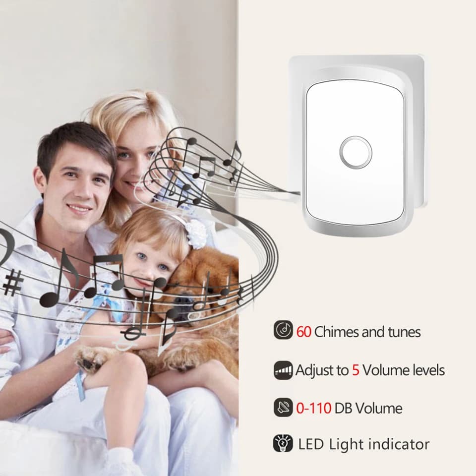 CACAZI Self-powered Waterproof Wireless Doorbell No Battery Chime 150M Remote Home Door Bell US EU UK Plug 1 Button 4 Receiver - image 4