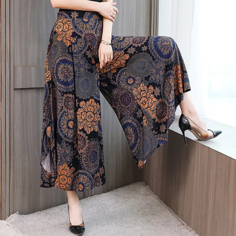 Fanmuer 2025 Summer Pants Women Casual Loose Elastic Waist Vintage Pant Trousers Women Wide Leg Pants Print Calf-length Pants - image 5
