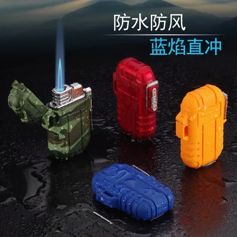 Outdoor Waterproof Lighter with Lanyard Portable Blue Flame Jet Lighter Butane Turbo Cigar Lighter Camping Wading Men's Gadgets - image 6