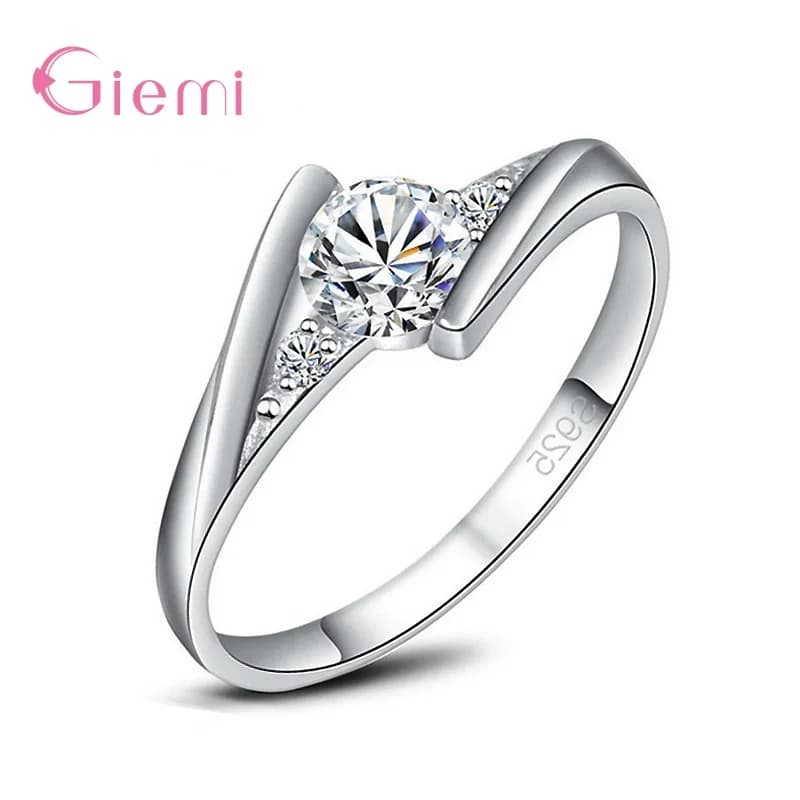 100% Real 925 Sterling Silver Finger Ring Stackable Cubic Zirconia Party Ring For Women Girl Engagement Wedding Jewelry Gift - image 5