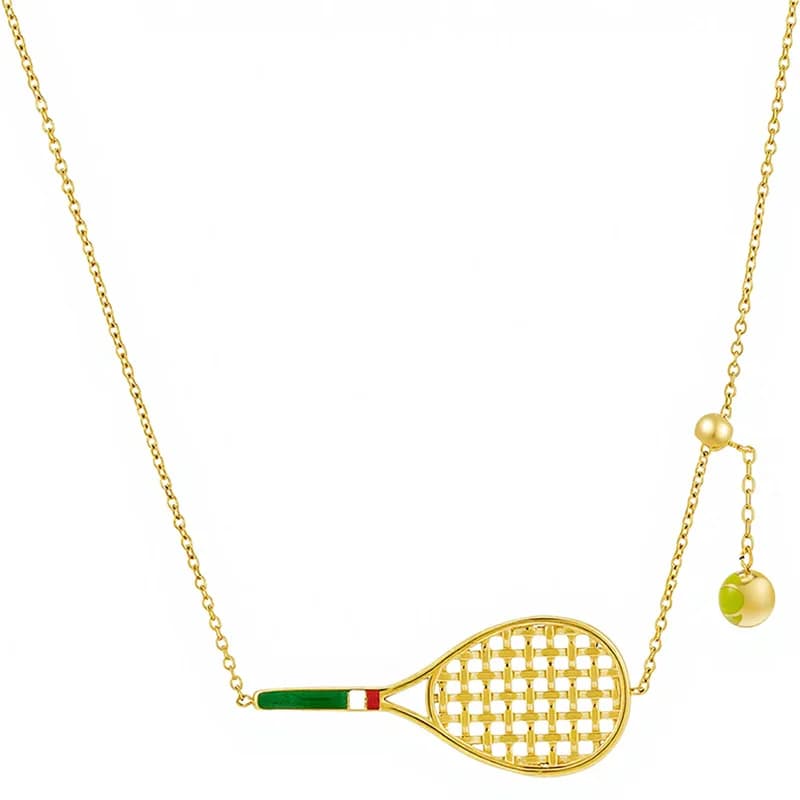 Original European and American design 18K gold-plated tennis racket with resin-filled handle, bracelet, and necklace,  for women - image 6