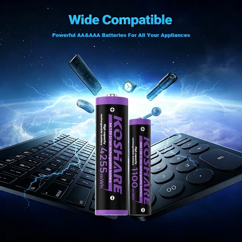 KOSHARE Rechargeable Li-ion Batteries AA AAA 1.5V Consatant Voltage 4255mWh 1100mWh Lithium Battery For Toothbrushes Flashlights - image 5