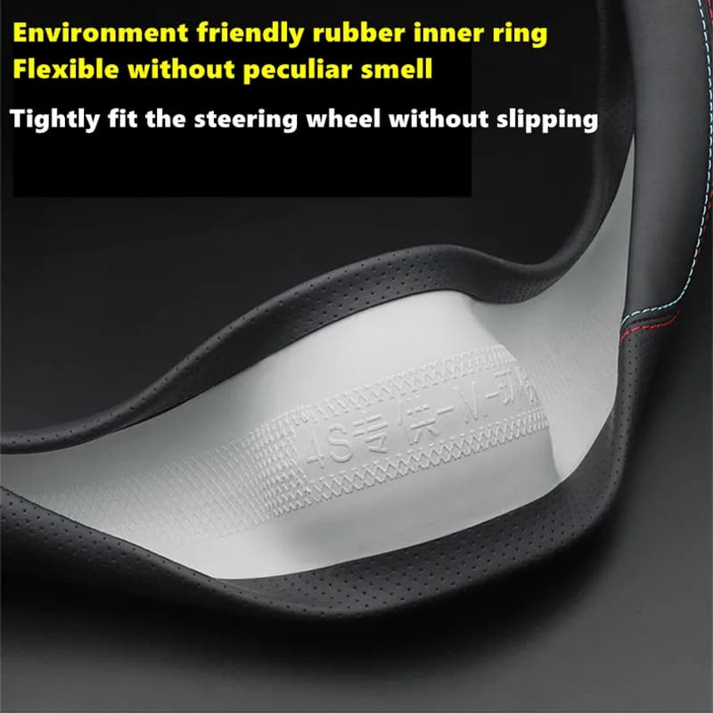 Steering Wheel Cover For Tesla Model 3 Y S X Nappa Leather 4 Seasons 36-39 CM Diameter Black Car Interior Accessories 2017-2024 - image 4