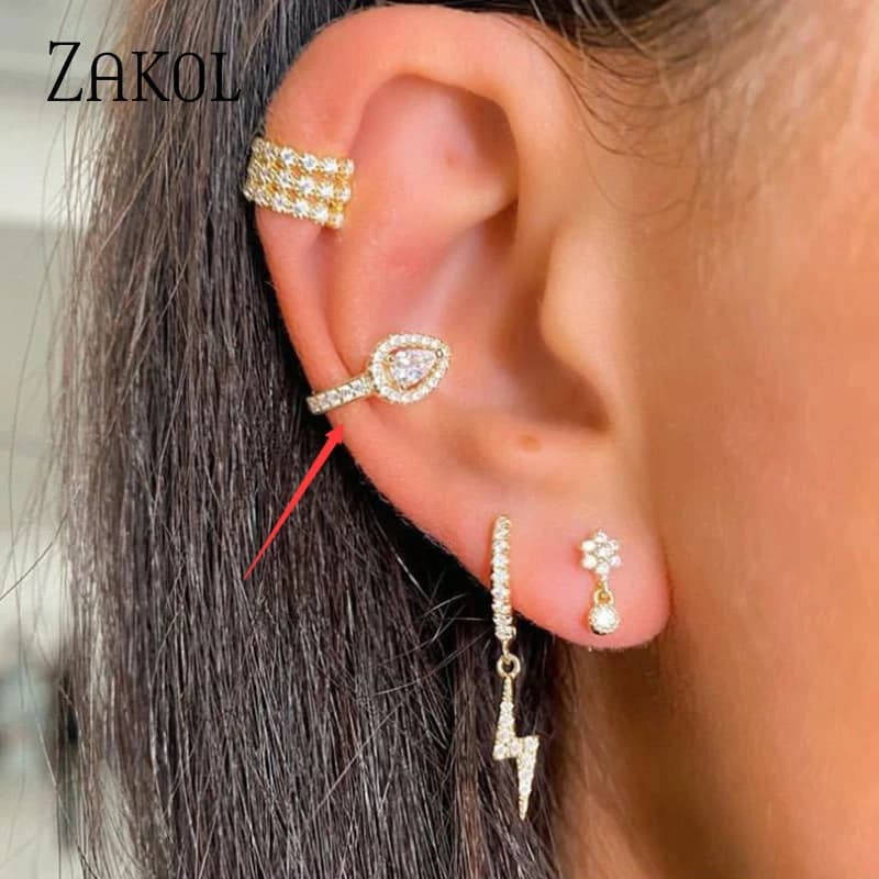 ZAKOL 1 Pieces White Color Water Drop Cubic Zirconia Ear Bone Clip Earrings for Women Fashion Temperament Accesories - image 3