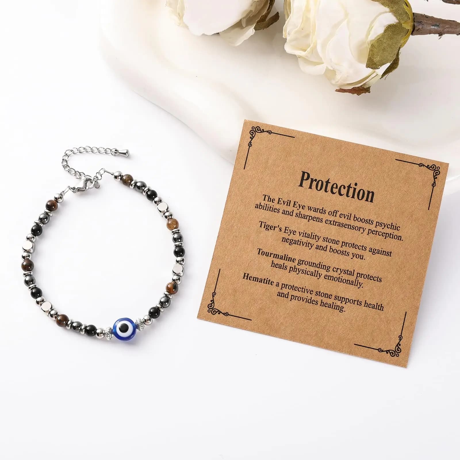 Jardme Natural Healing Crystals Stainless Steel Bracelets for Women Anxiety Relief Luck Kalm Inspirational Spiritual Jewelry - image 5