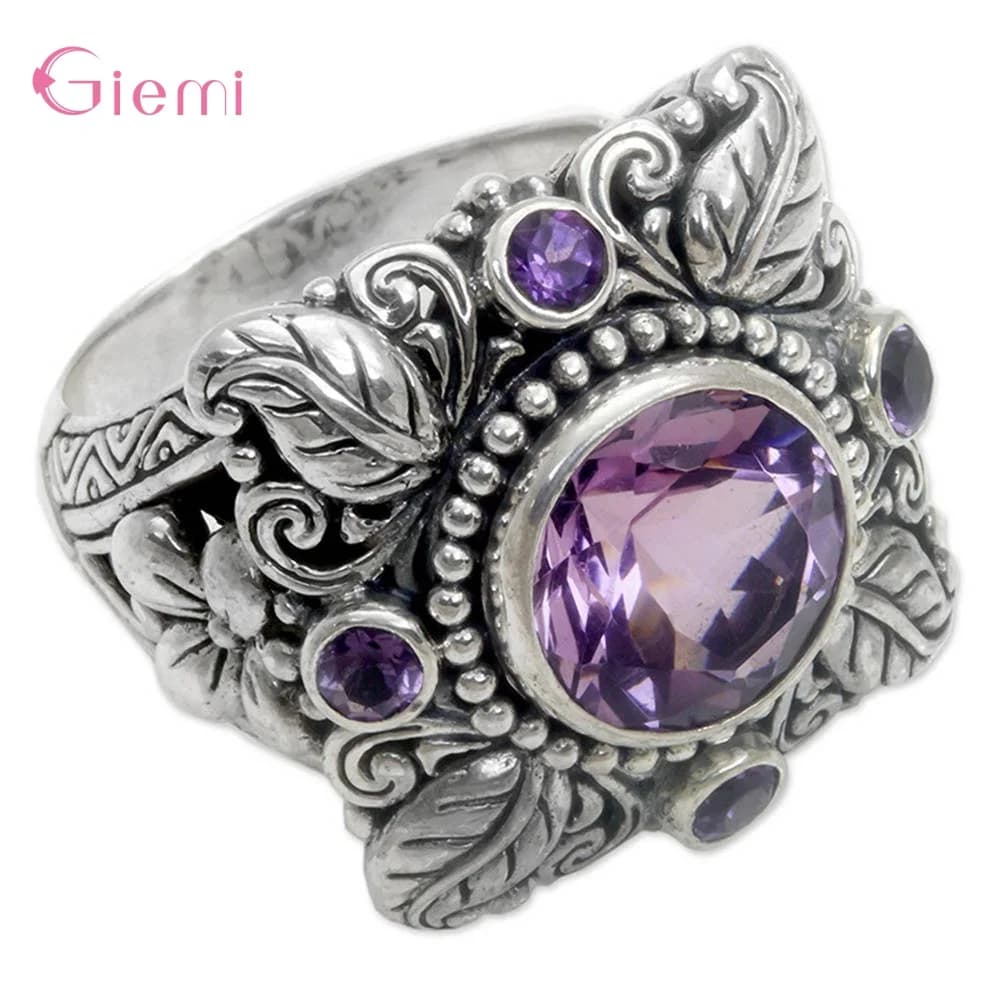 Vintage Flower Shape Genuine 925 Sterling Silver Rings Elegant Crystal Rings For Women Super Nice Jewelry For Party Dance