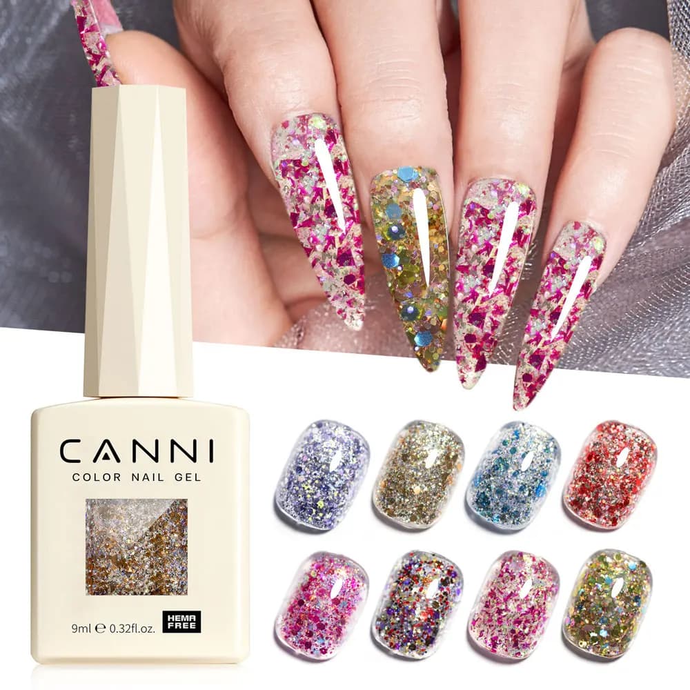 HEMA FREE CANNI Nail Gel Polish VIP Kit 9ml Galaxy Sparkle Glitter Nail Gel Kit Soak Off UV LED Gel Varnish Pigmented Paint Set - image 6