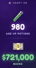 🟢 🐶[Adopt] ⚗️ 980 age-up potion + 💸$721,000 bucks