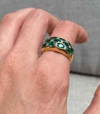 Emerald & Pave Diamond Ring 925 Silver Designer Elegant Ring Birthday Gift Her - image 4