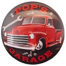 Pop's Garage Red Truck Round 15" Metal Dome Sign