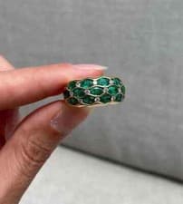 Emerald & Pave Diamond Ring 925 Silver Designer Elegant Ring Birthday Gift Her - image 3