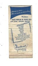 Banco Popular De Puerto Rico.  - San Juan   Matchcover  60th Anniversary 1953 - image 3