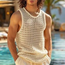 American Style Men Tops Popular Vacation Hollow Out Mesh Vests Sexy Sleeveless - image 5