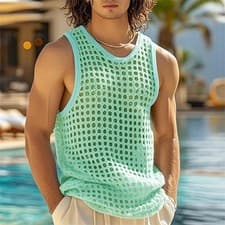 American Style Men Tops Popular Vacation Hollow Out Mesh Vests Sexy Sleeveless - image 4