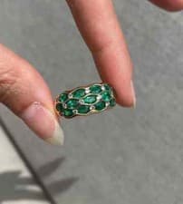 Emerald & Pave Diamond Ring 925 Silver Designer Elegant Ring Birthday Gift Her - image 2