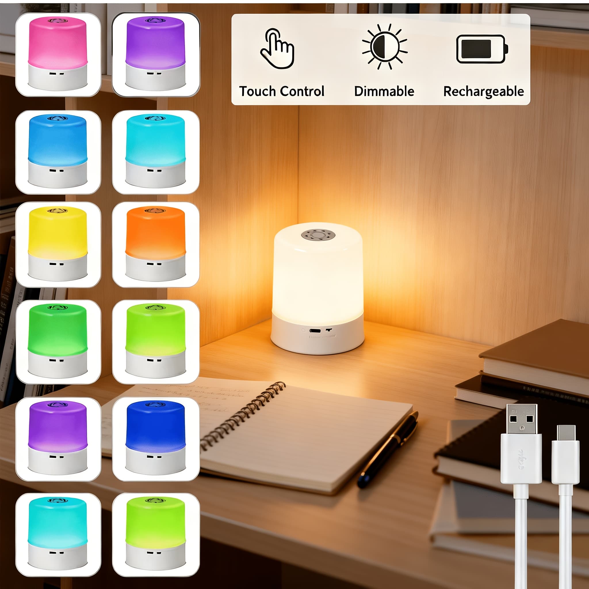 16 Colors RGB Night Light, Smart Touch Sensor Lamp, Dimmable Touch LED Wall Light, Step Light, Mirror Light, Table Lamp, Magnetic Night