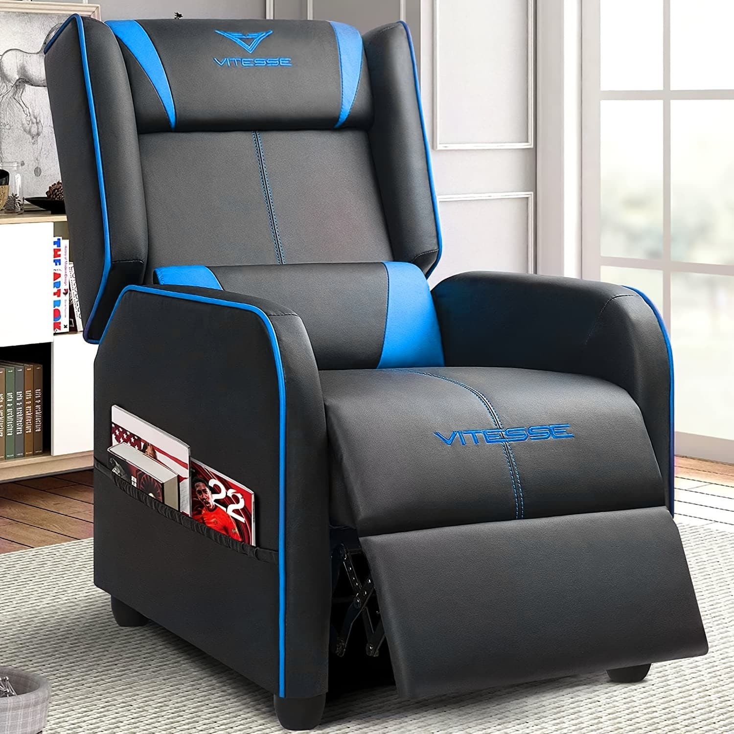 [Faux Leather Gaming Chair] Modern Faux Leather Gaming Recliner Chair - Racing Style, Ergonomic Lounge Sofa for Home Theater & Living Gaming Room