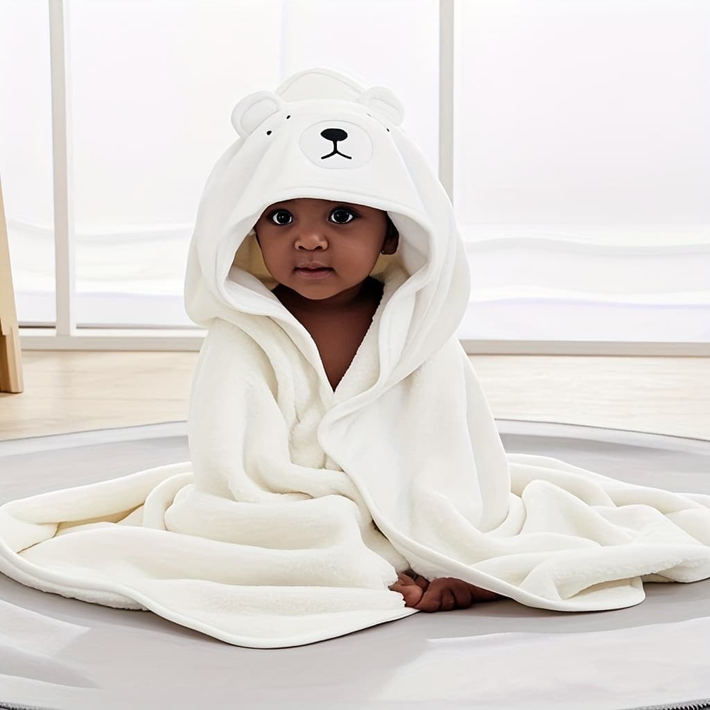 1pc, Super Absorbent Microfiber Baby Bath Towel, Suitable for 0- Infants And Children, Hooded Bath Towel, Soft Comfortable, Cartoon Design, Machine And Hand Washable, Baby Bath Towel