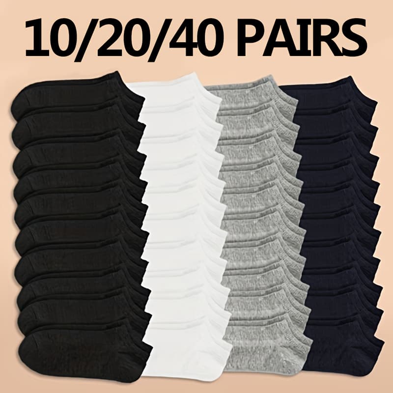 10/20/40 Pairs Comfortable Short Socks for Women And Men, Solid Color Breathable Socks