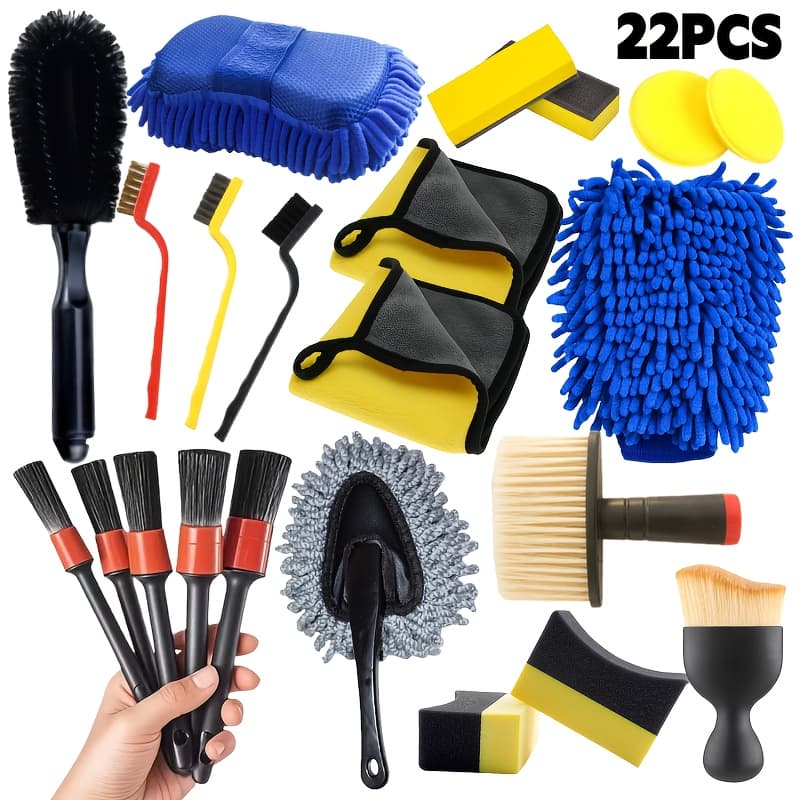 Car Beauty Maintenance Tool Set, Car Detail Cleaning Tools, Including Wheel Hub Brush, Dusting Brush, Air Outlet Brush, Towel, Large Sponge