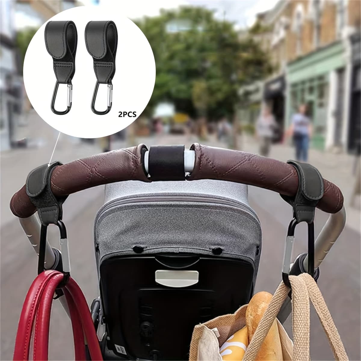 2pcs High-Quality PU Leather Stroller Hooks; Universal Version Stroller Hook Accessories with High Load Capacity; Portable Stroller Bag Holder and Hook Set, 2pcs (One Pair)
