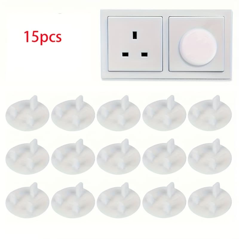 15pcs Child Resistant Socket Cover, Durable PP Plastic, Shock Resistant, Power Switch Easy to Install - White