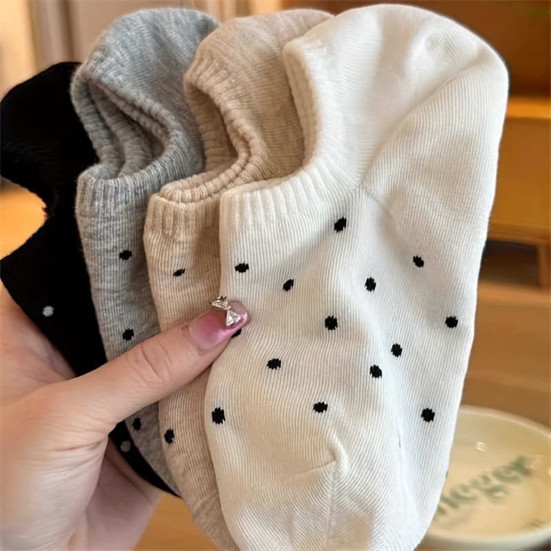 4/8 Pairs Women'S Shallow Mouth Socks Summer Thin Polka Dot Boat Socks Invisible Anti-Slip No Heel Short Socks Easy Summer