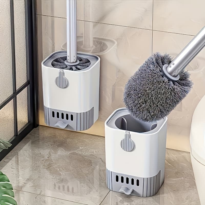 Wall-Mounted Toilet Brush Set with Long Handle - Flexible, No-Dead-Corner Design for Easy Bathroom Cleaning, Includes Stand - Essential