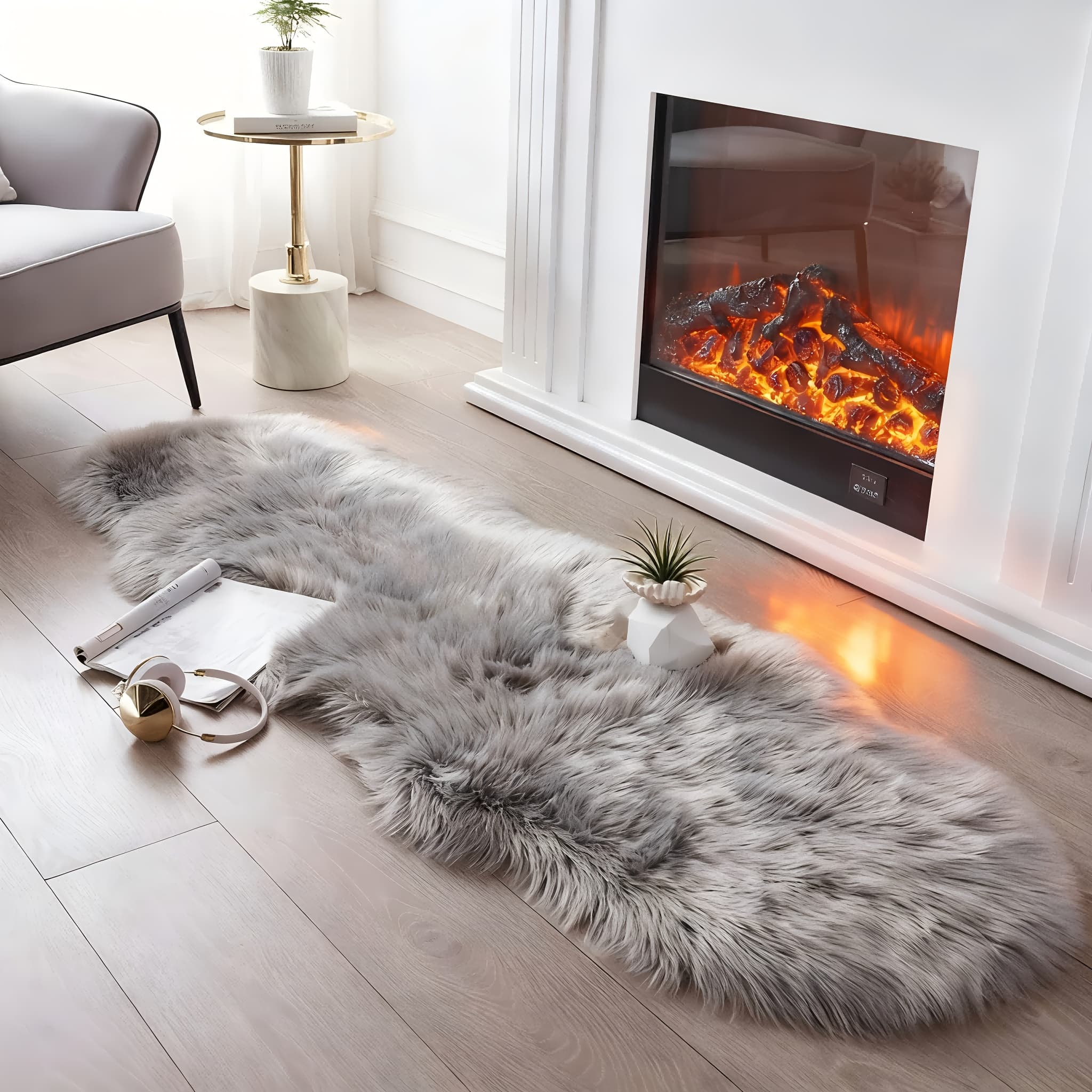 Ultra Soft Faux Sheepskin Fur, Fuzzy Shaggy Area, Faux Fur Chair Cover Seat Pad for Bedroom Floor Sofa Living Room(grey)