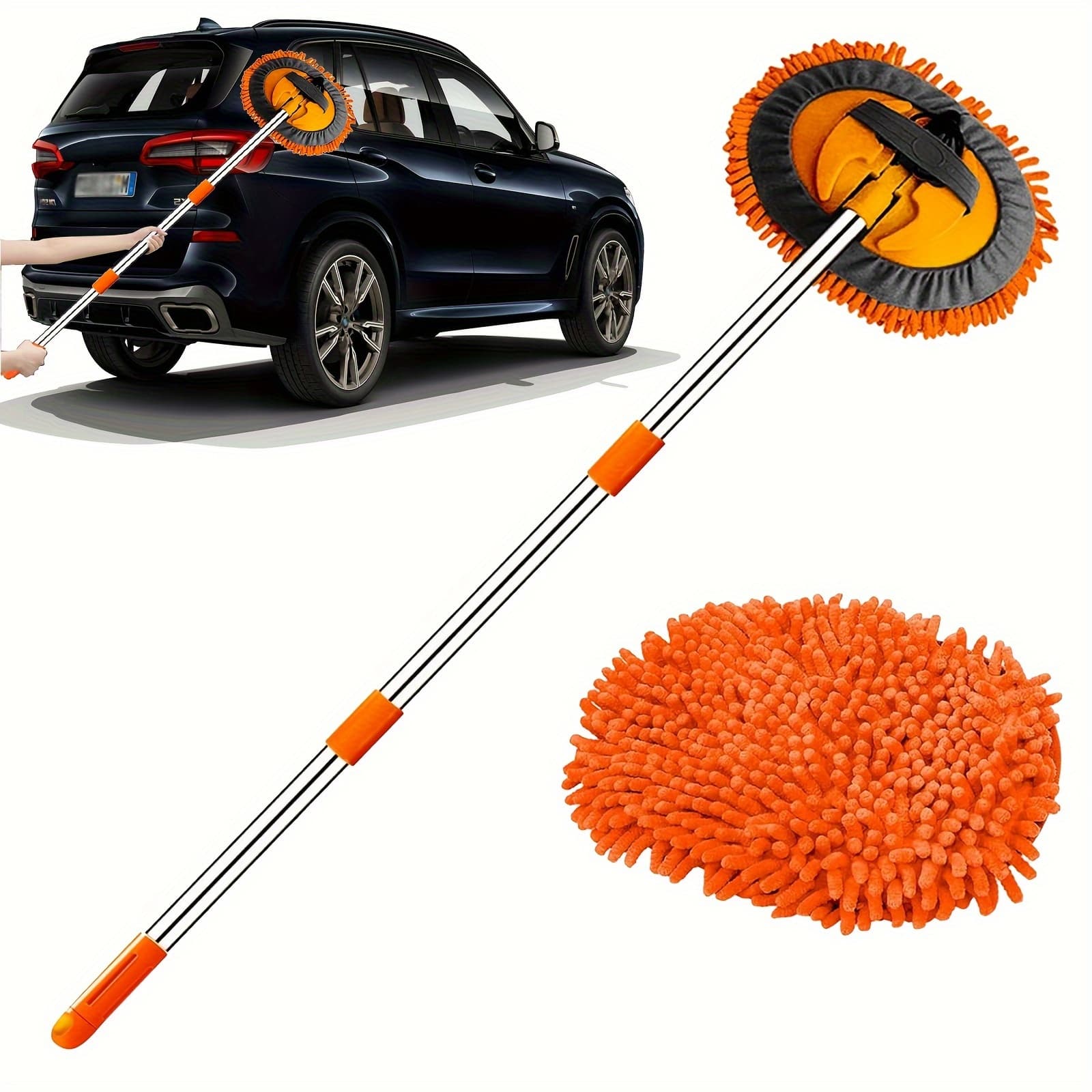 120.65cm Microfiber Car Wash Brush Mop Set, Chenille Microfiber Sponge Duster No Paint Damage No Scratches, Long Handle Kit 2in 1 for Cleaning Cars, Trucks, SUVs, RVs, Trailers, Boats