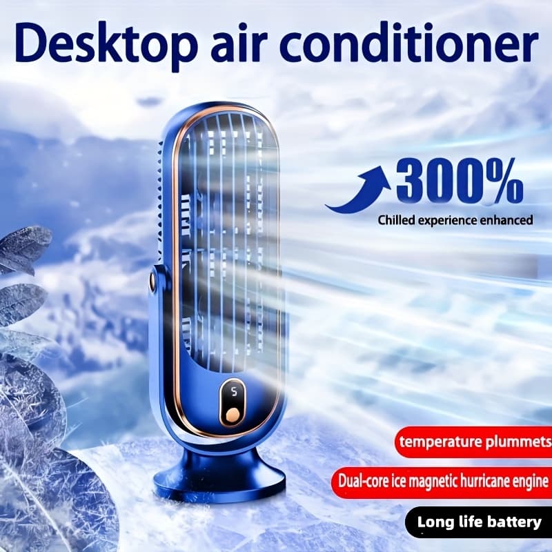 ABUDODO 1pc, Portable Desktop Fan, Large Battery Dual Motor Home Small Air Cooler, 5 Speed Air Cooling Fan 720° Surround Blower, Office