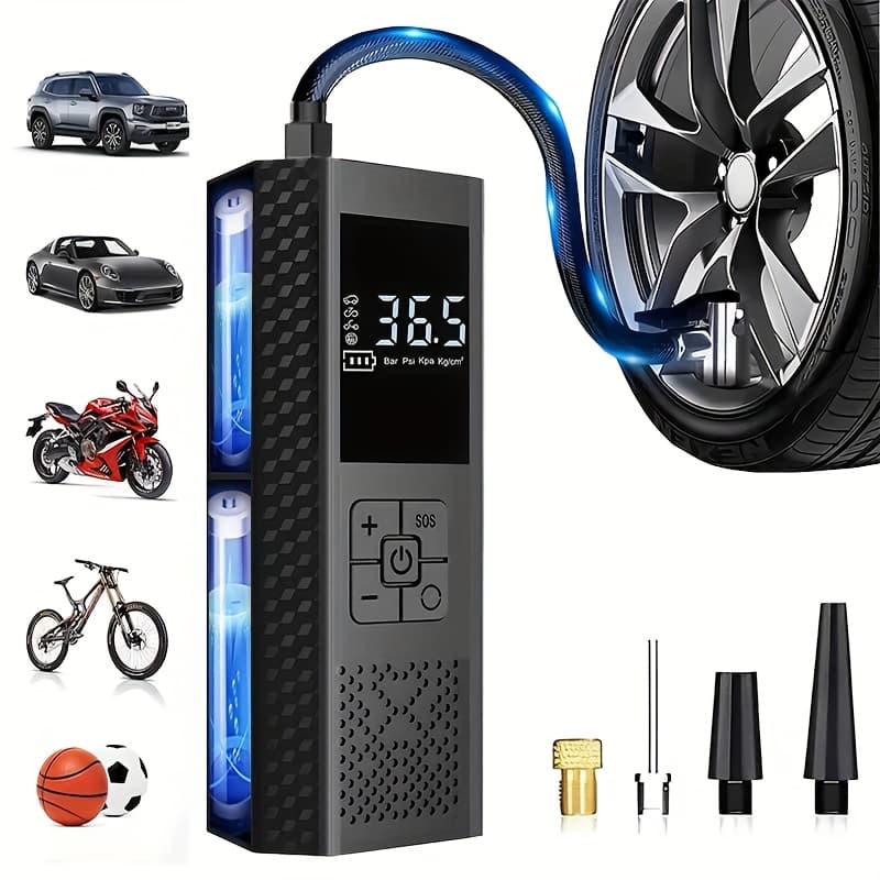 150PSI Portable Air Compressor with Tire Pressure Gauge & LED Display - 3X Faster One-Touch Smart Cordless Tire Inflator, Usb-Powered, Rechargeable Battery