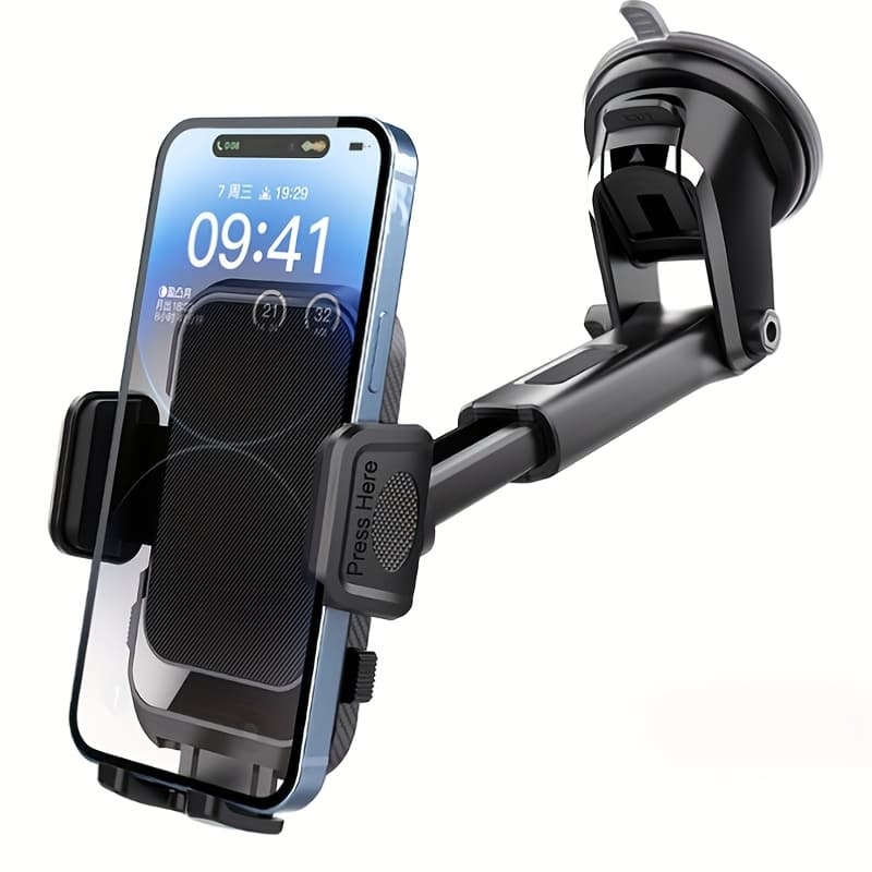 360-degree Rotation, 270-degree Swivel Head, Suction Cup Dashboard Mount, Soft PVC Car Phone Holder - Universal 2-in-1 Smartphone Mounting Clip for Vehicle Navigation