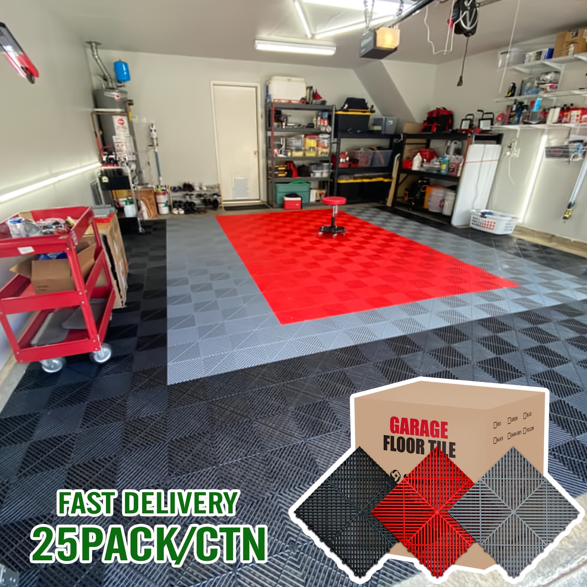 25 Pack Garage Floor Mats Car Wash Room Floor Mat Multi Function Car Beauty Plastic Splicing Grille Tiles