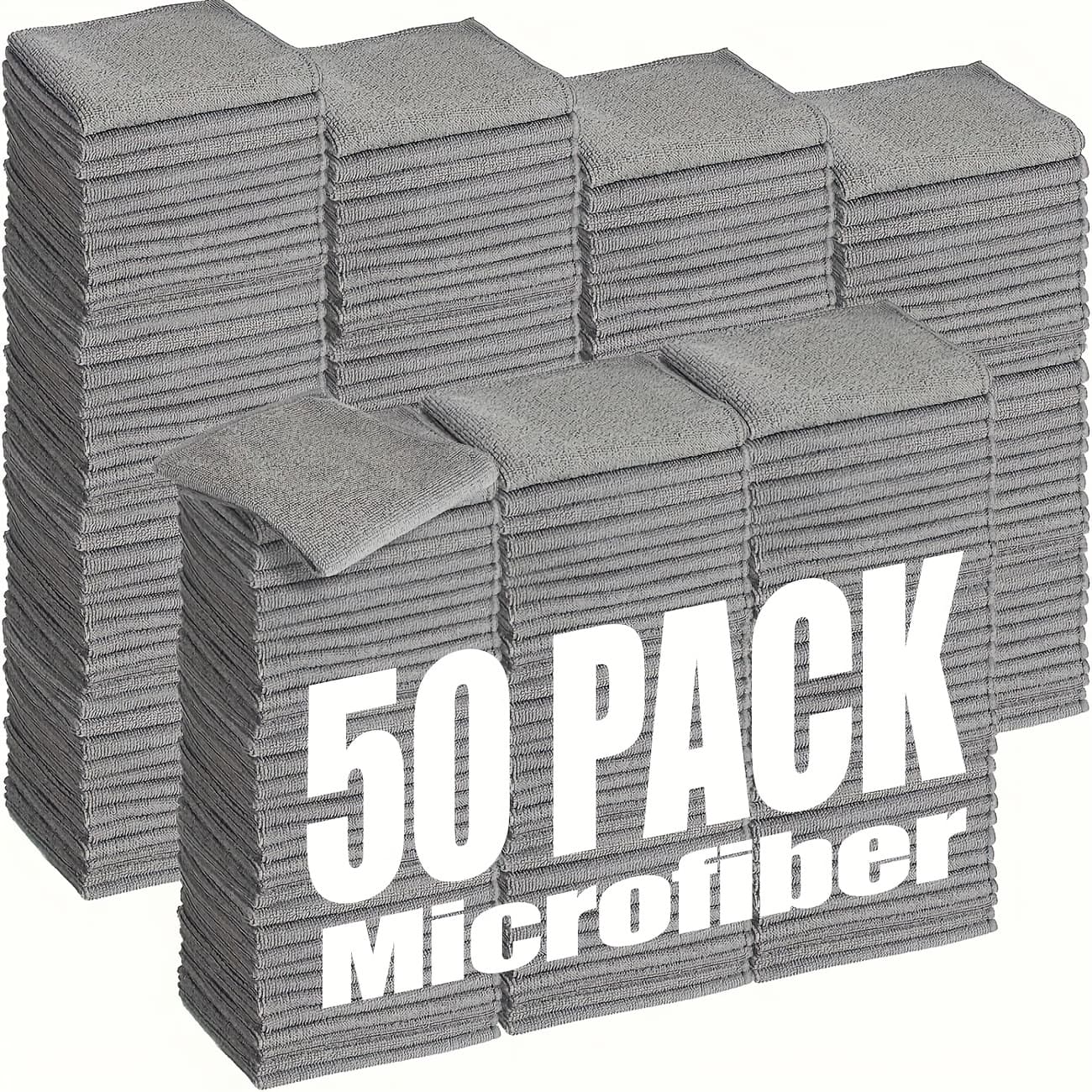 50pcs Gray Microfiber Car Wash Towels, Bulk Portable Cleaning Cloths - Lint-Free, Colorfast, Absorbent, Soft & Durable, Ideal for Car