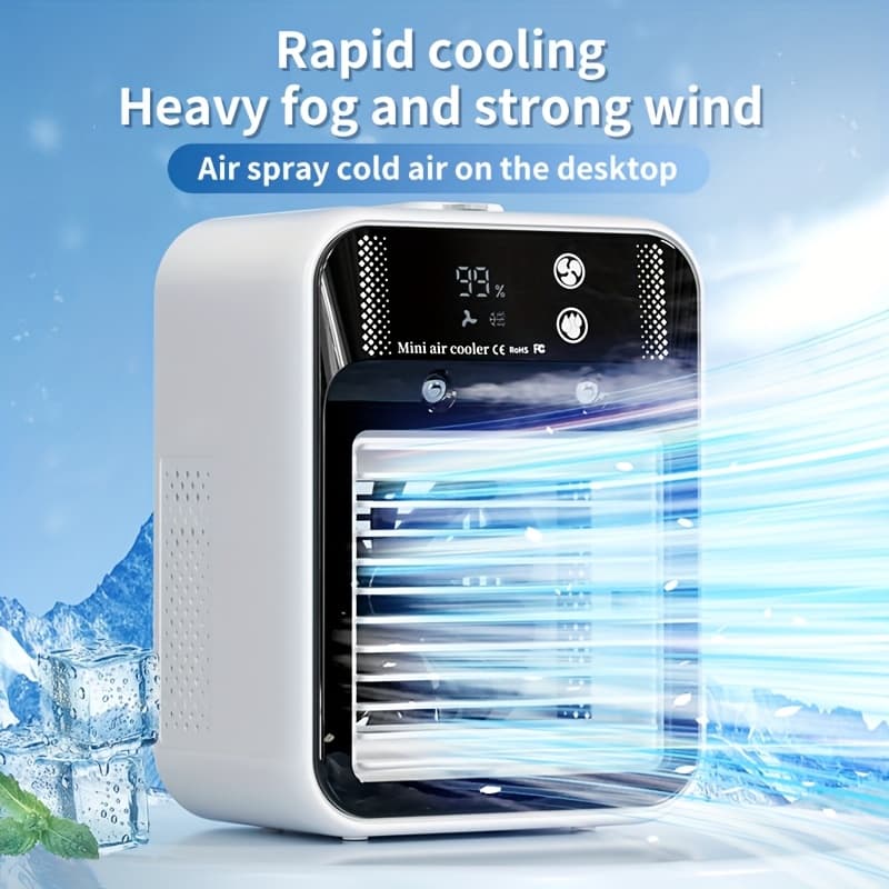 2026 New Smart Water-Cooled Fan Cooling, Ice Plus Cooling, Portable Desktop Spray Humidifier Fan Small Motor Fan, Rechargeable Or USB