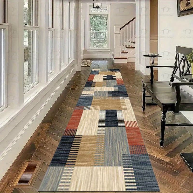 1 Bohemian Plaid Runner Rug, Suitable for Hallway, Bedroom, Kitchen, and Bathroom Multi-area Decorative Mat - Stone Base Color with