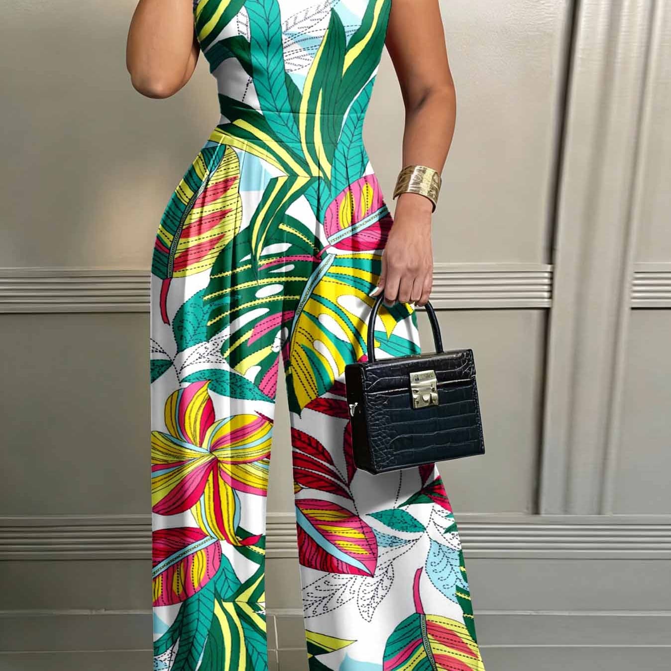 Women's Jumpsuit for Commuting with a Detailed Waist Cinching Design That Is Concise and Fashionable. The Pattern Is Suitable for Commuting and Shopping