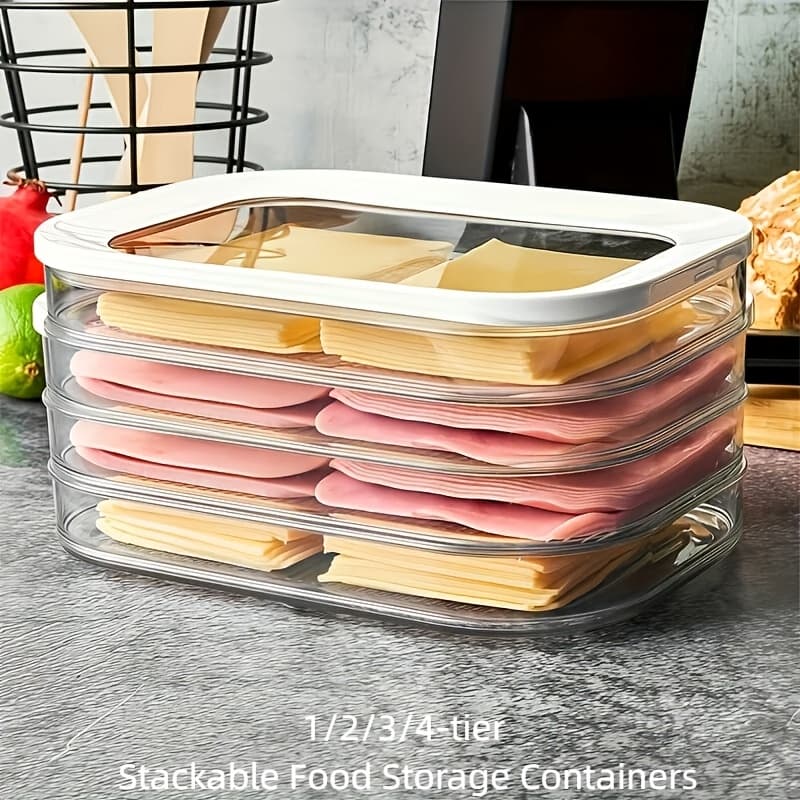 1/2/3/4-tier Stackable Food Storage Containers, Refrigerator Storage Boxes, Meat Preservation Containers, Deli Food Organizers, Stackable