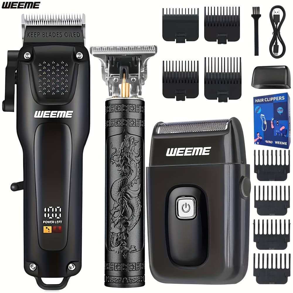 WEEME 2pcs/3pcs Premium Men's Grooming Set Professional Hair Clipper Kit with Cordless Shaver Beard Trimmer LCD Display & USB Fast Charge