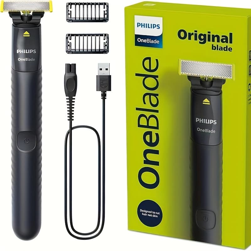 Philips OneBlade QP1424/10 Trimming, Edging and Shaving, 2 X Click-on Stubble Combs (1.3mm), Rechargeable, Wet and Dry Use