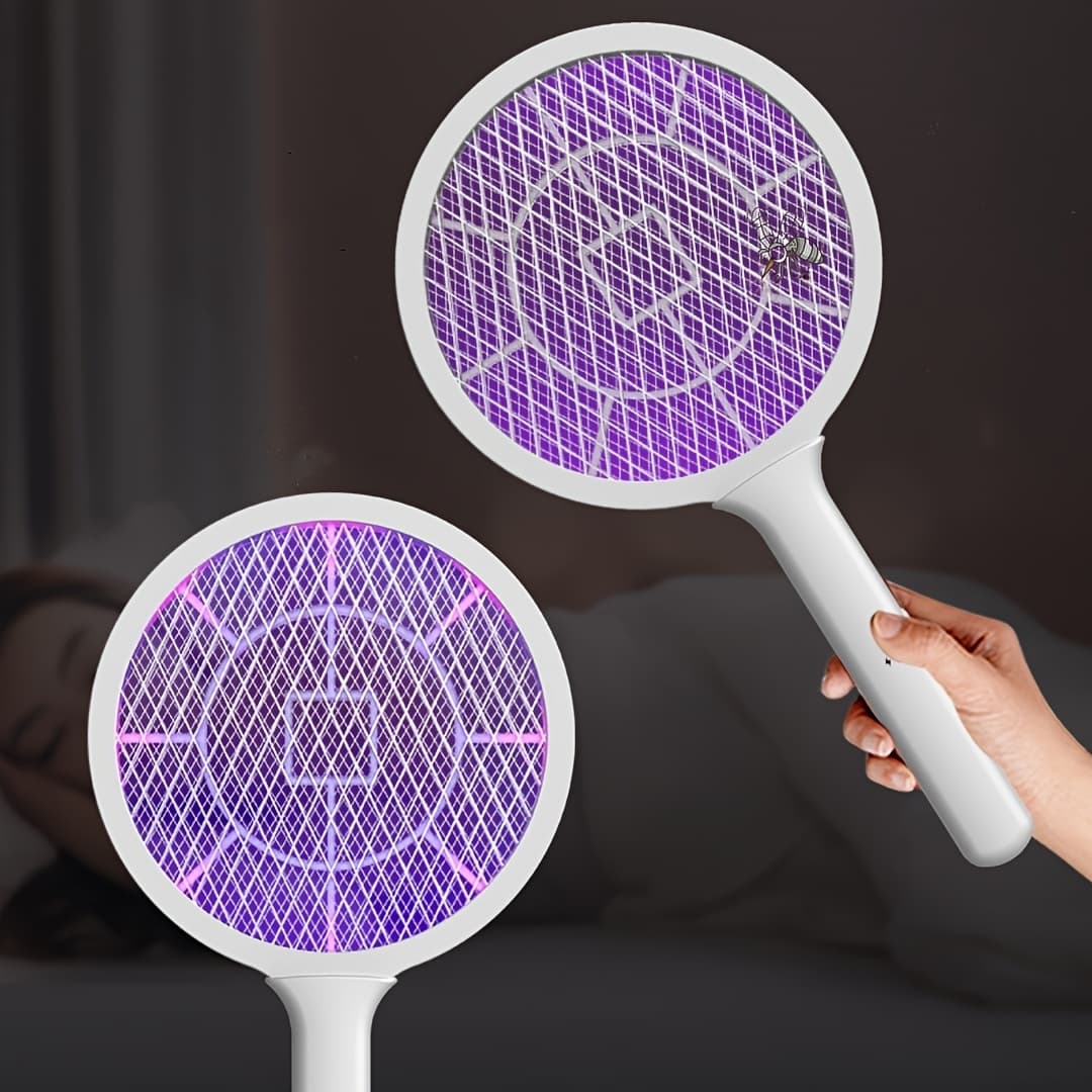 Handheld Electric Mosquito Swatter Mosquito Killer, USB Charging, High-Efficiency Vertical Insect Killer, LED Night Light with Base
