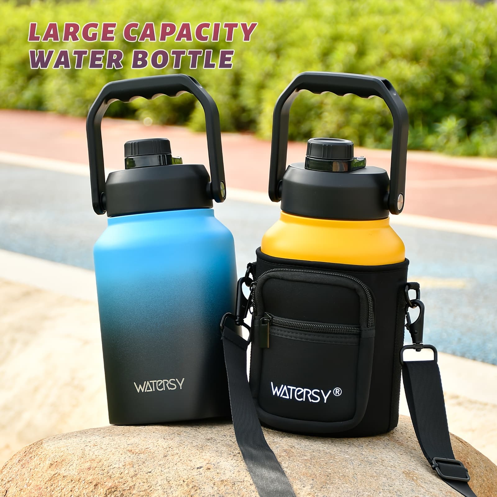 1pc WATERSY Gallon And Half Gallon Water Bottle Insulated(Cold for 48 Hrs), Leak Proof, 64Oz 128Oz Stainless Steel Water Jug, Vacuum Flask